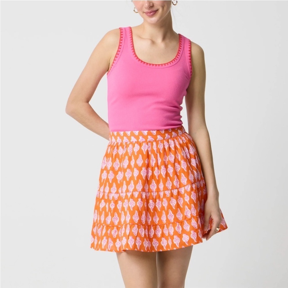 J Crew Factory Bold orange pink Tiered Ruffle Mini Skirt Size Large